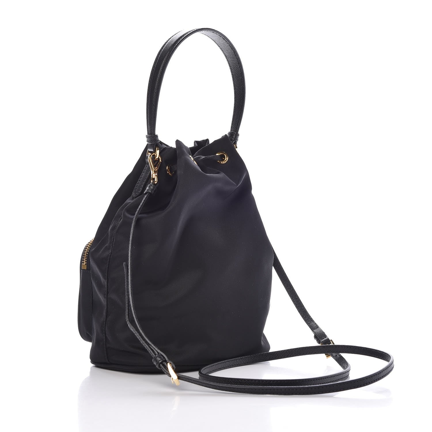 Prada Tessuto Nylon Saffiano Mini Bucket Crossbody Bag Black 4 of 10