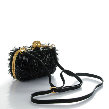Alexander McQueen Patent Fringe Crystal Skull Box Clutch Black 3 of 7