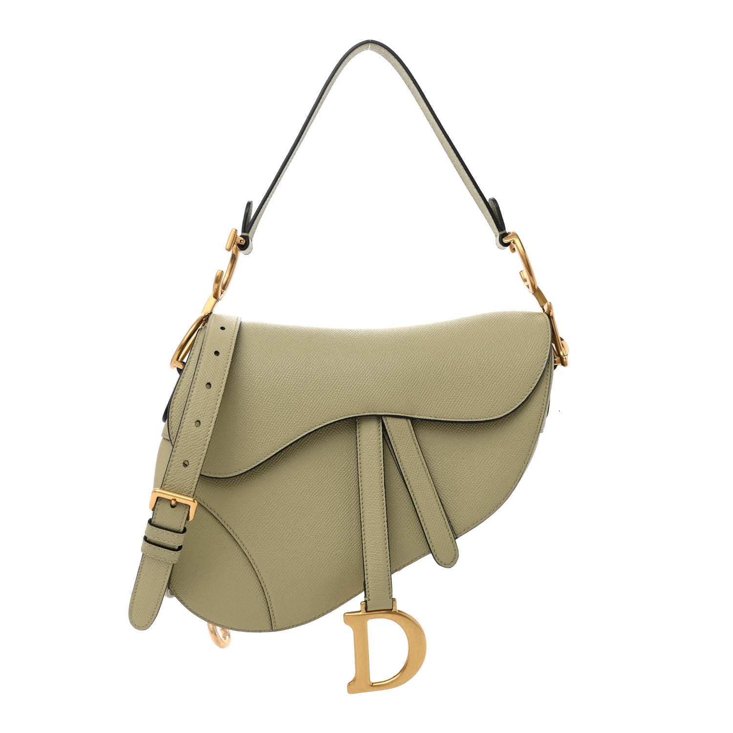 Christian Dior Grained Calfskin Saddle Bag With Strap Sage Green 1 of 8