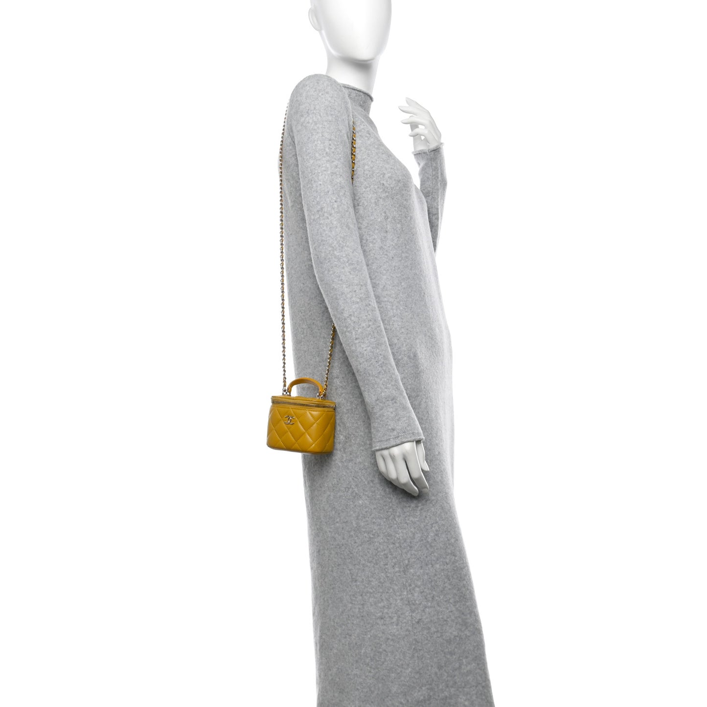Lambskin Quilted Top Handle Mini Vanity Case With Chain Yellow