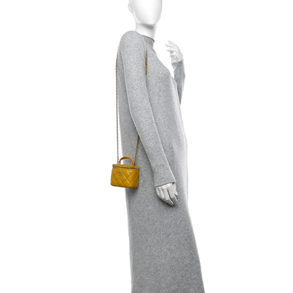 Chanel Lambskin Quilted Top Handle Mini Vanity Case With Chain Yellow 2 of 10
