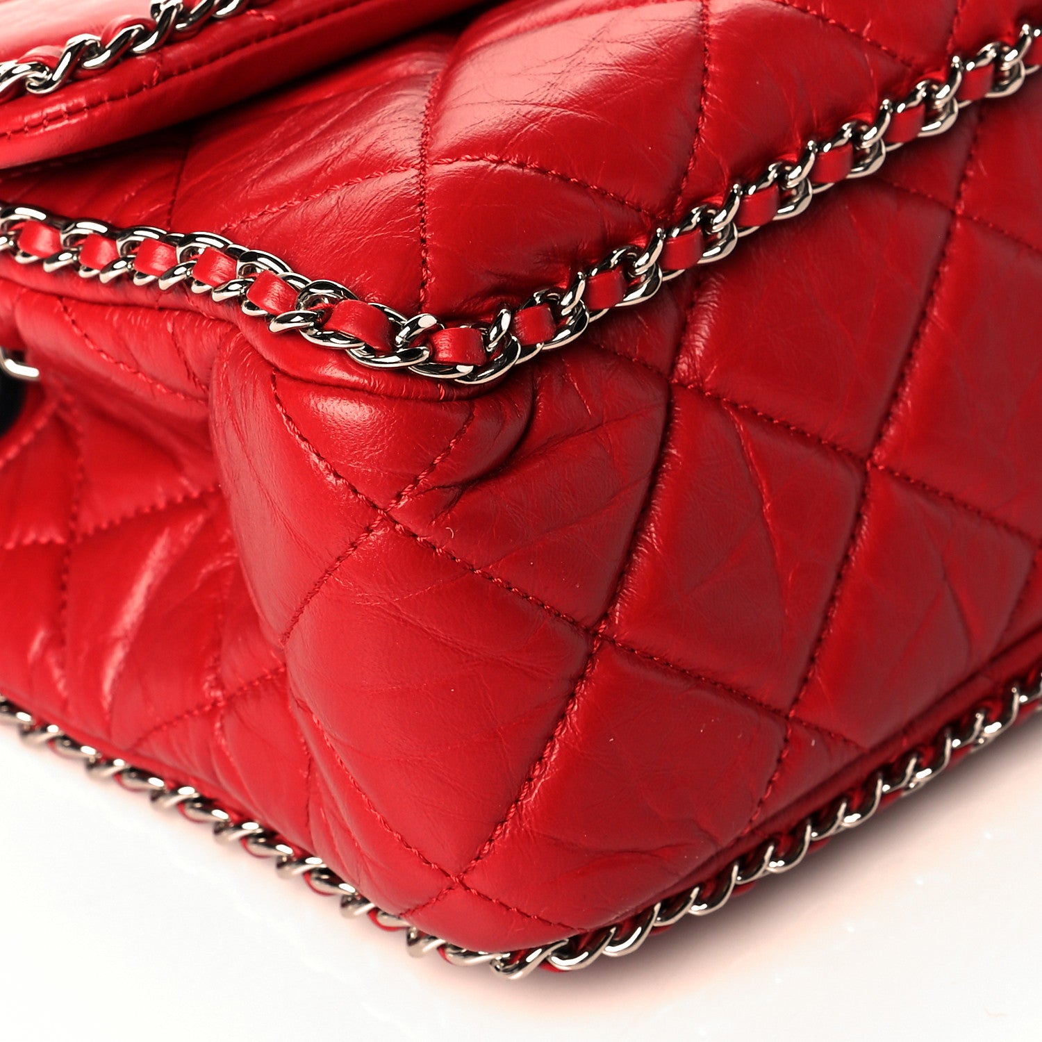 Chanel Crumpled Calfskin Medium Chain All Over Flap Red 4 of 9