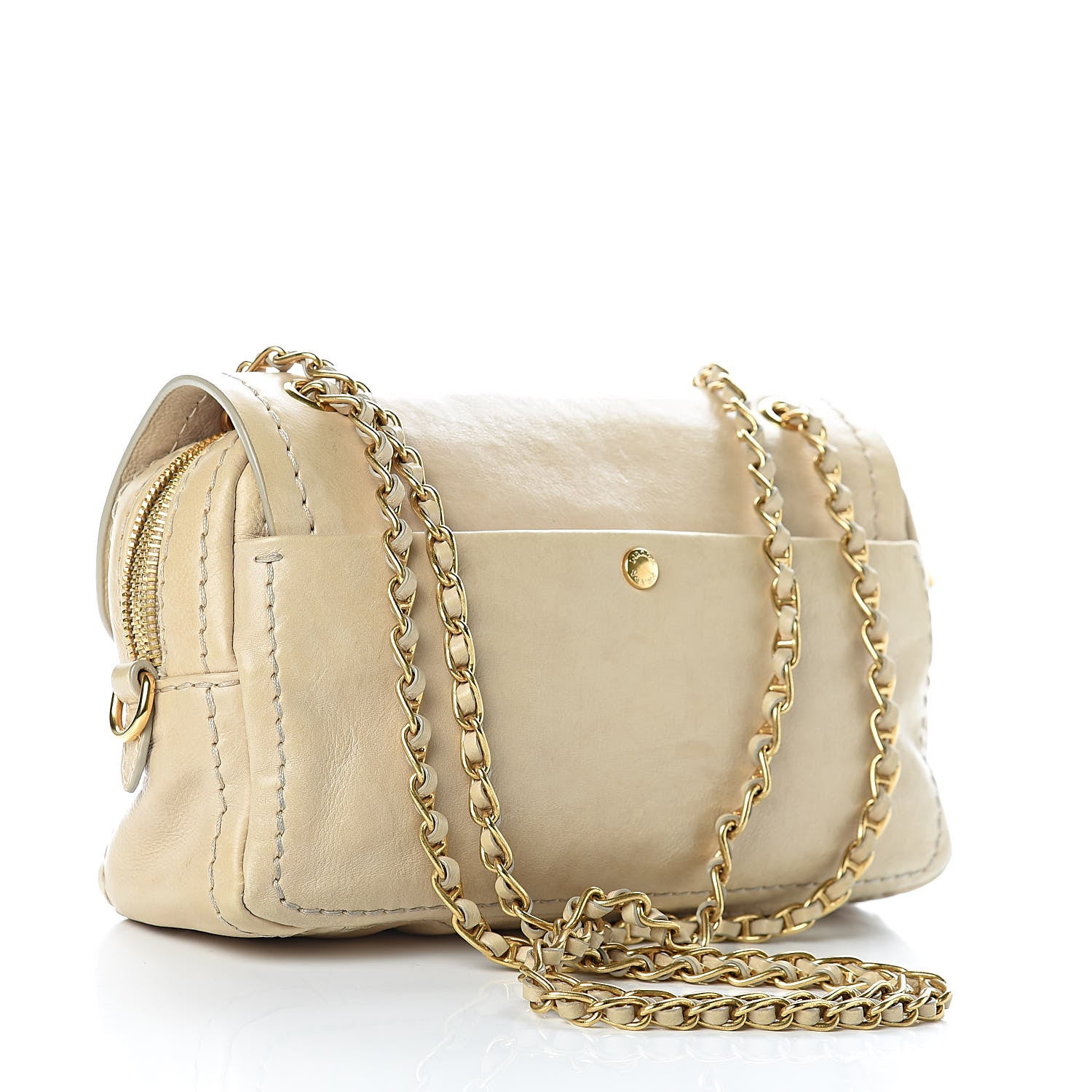 Prada Glace Calf Pushlock Chain Shoulder Bag Ginestra 3 of 12