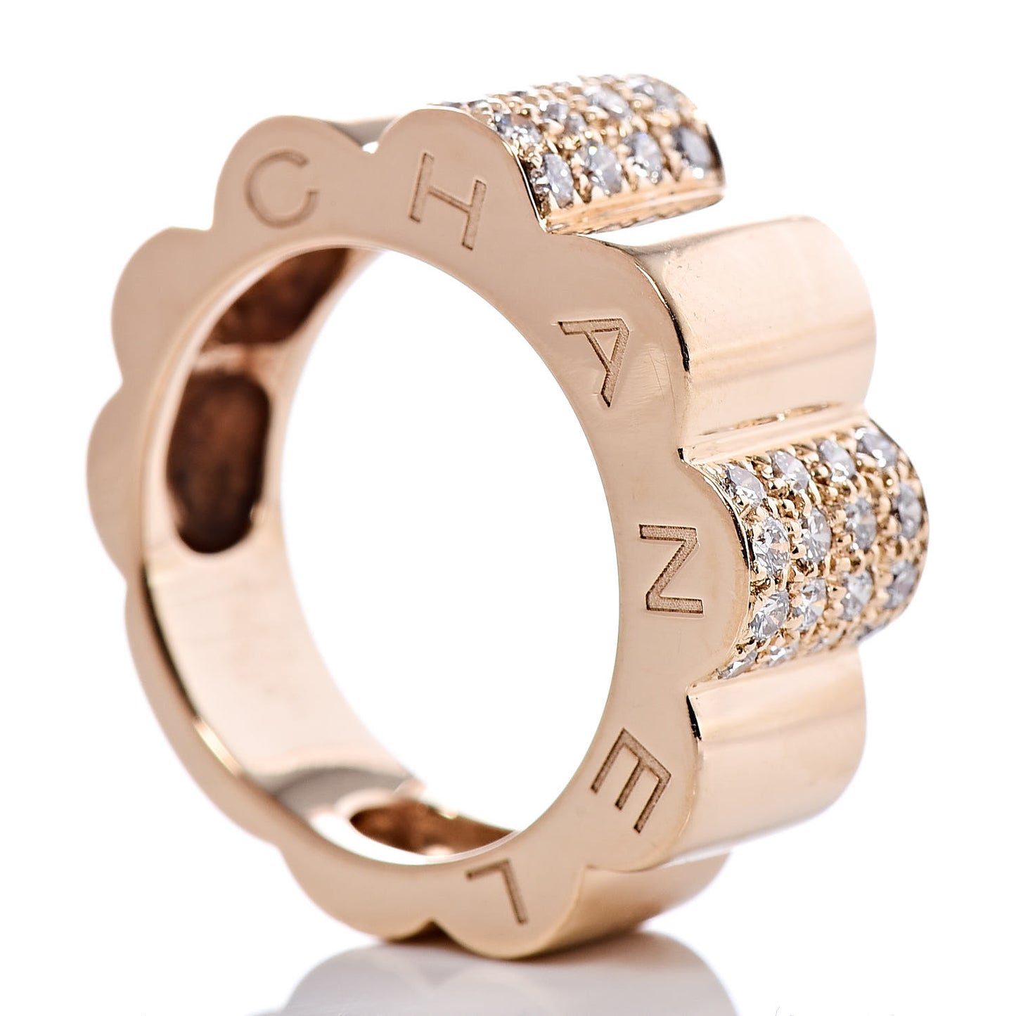 18K Yellow Gold Diamond Profil de Camélia Ring 55 7.25
