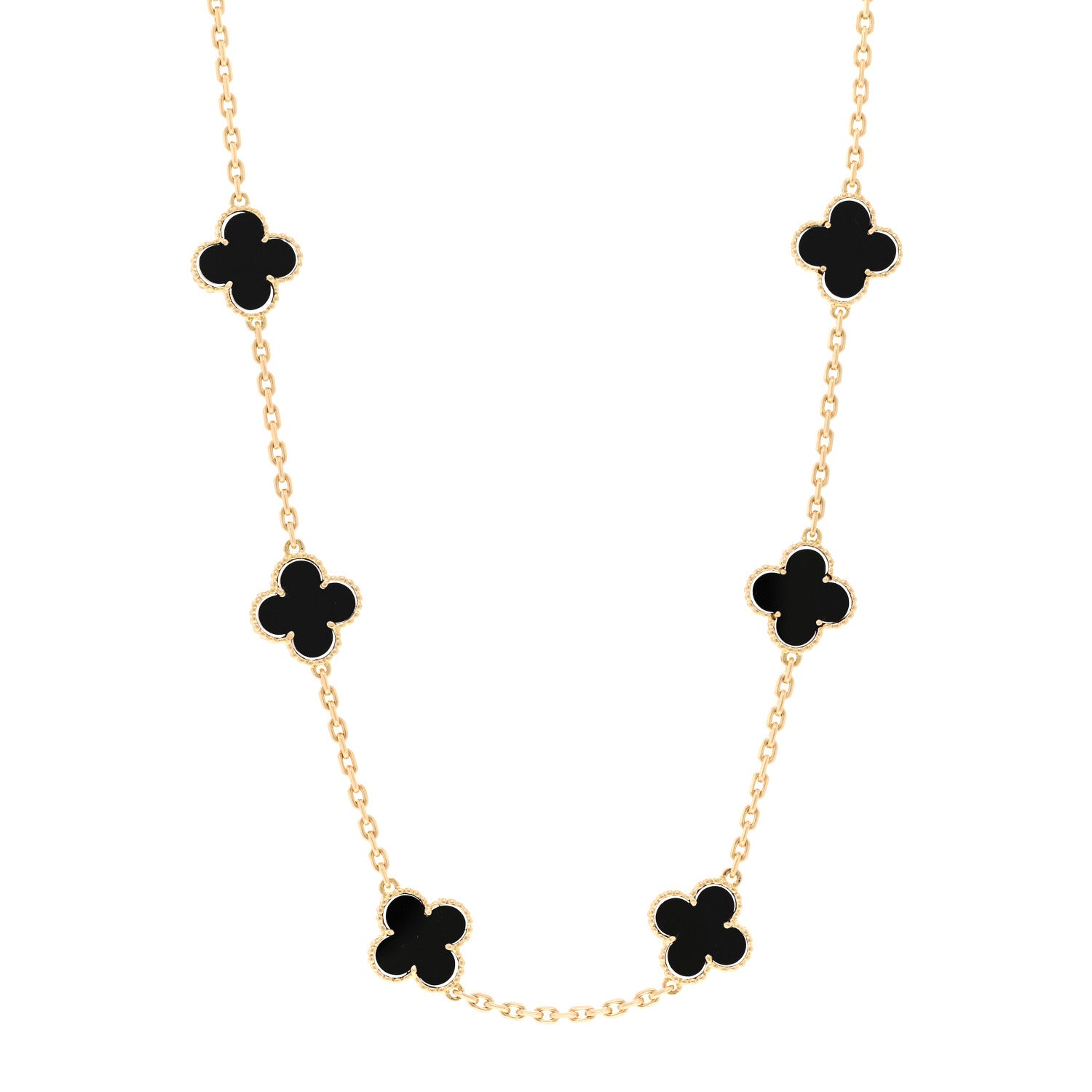 Van Cleef & Arpels 18K Yellow Gold Black Onyx 10 Motifs Vintage Alhambra Necklace 1 of 5