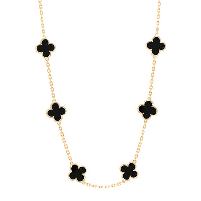 Van Cleef & Arpels 18K Yellow Gold Black Onyx 10 Motifs Vintage Alhambra Necklace 1 of 5
