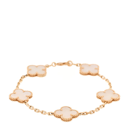 Van Cleef & Arpels 18K Yellow Gold Mother of Pearl 5 Motifs Vintage Alhambra Bracelet 1 of 6