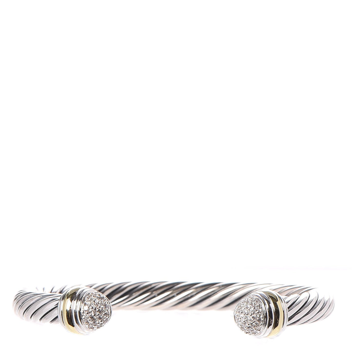 Sterling Silver 18K Yellow Gold Diamond Pave 7mm Cable Classics Bracelet
