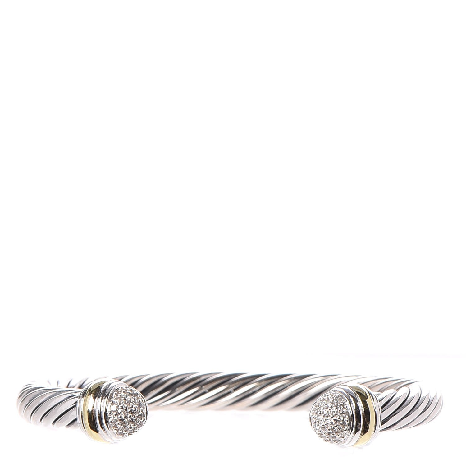 David Yurman Sterling Silver 18K Yellow Gold Diamond Pave 7mm Cable Classics Bracelet 1 of 5