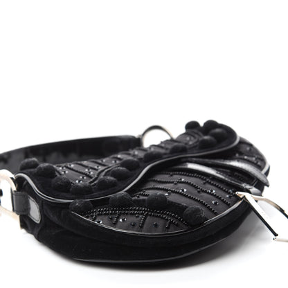 Christian Dior Velvet Nylon Pom Pom Saddle Bag Black 4 of 9