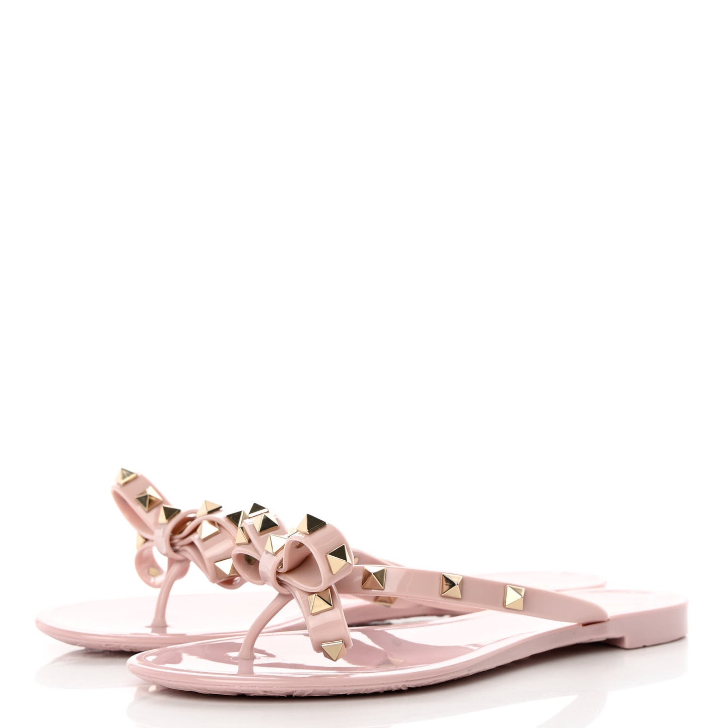PVC Jelly Rockstud Bow Thong Sandals 37 Water Rose