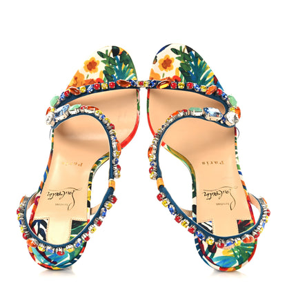 Christian Louboutin Crepe Satin Rosapetra 100 Sandals 38.5 Ludwig Multi 2 of 9