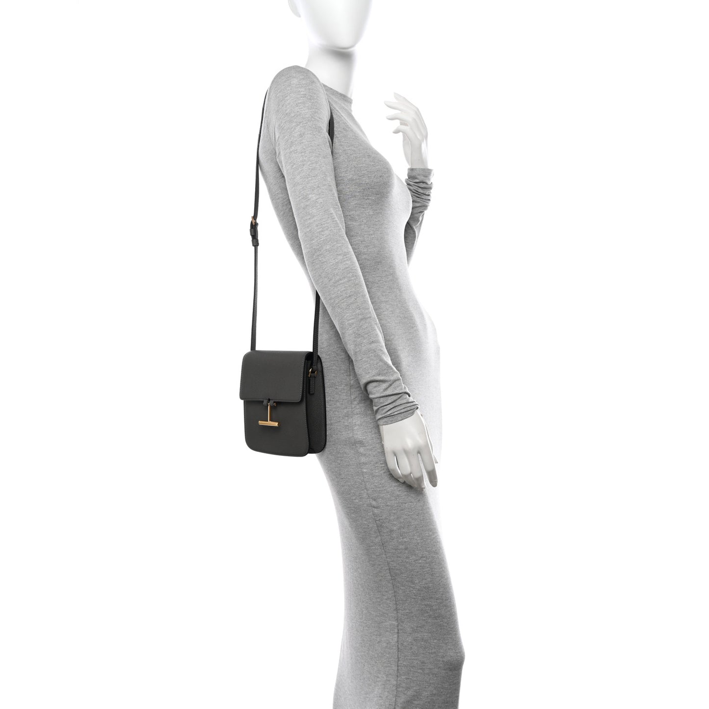Grained Calfskin Mini T Clasp Tara Bag On Strap Graphite