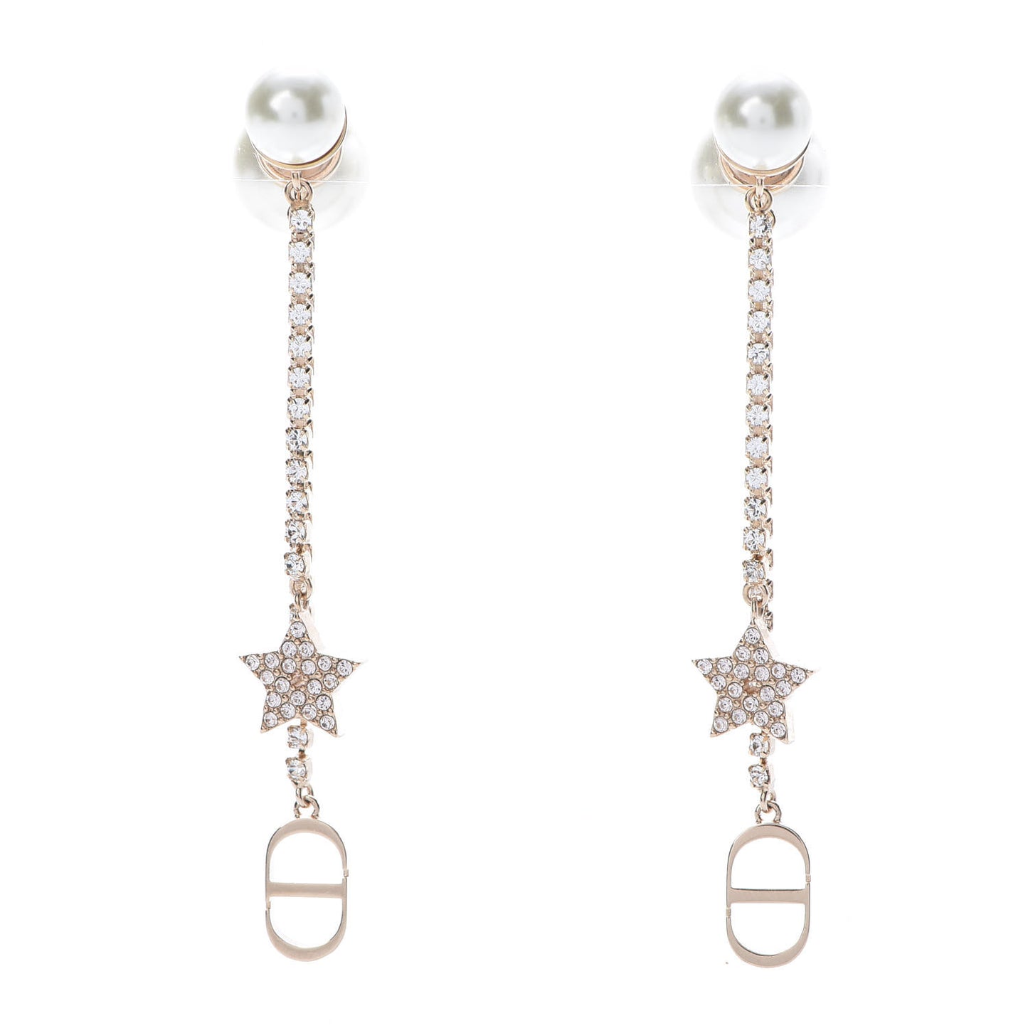 Pearl Crystal Tribales Dangle Chain Earrings Gold