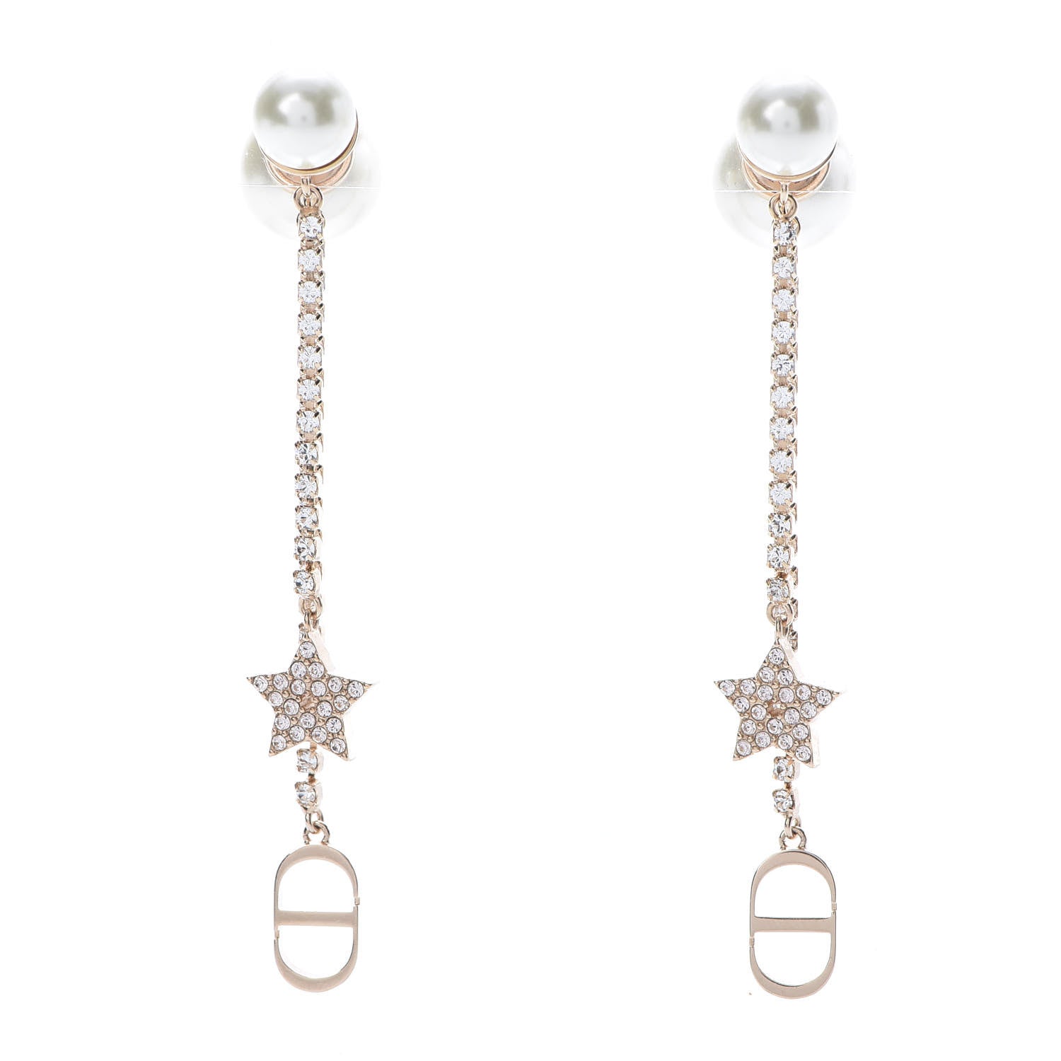 Christian Dior Pearl Crystal Tribales Dangle Chain Earrings Gold 1 of 5