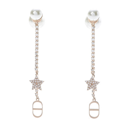 Christian Dior Pearl Crystal Tribales Dangle Chain Earrings Gold 1 of 5