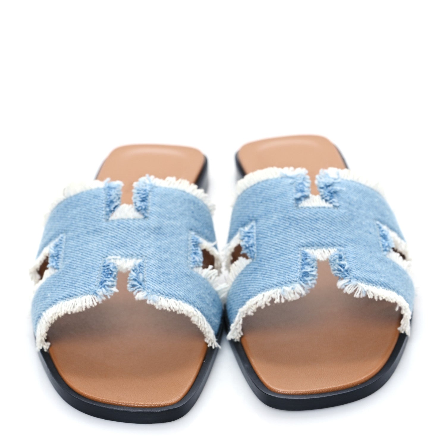 Hermes Denim Oran Fringe Sandals 36.5 Bleu Clair 2 of 8