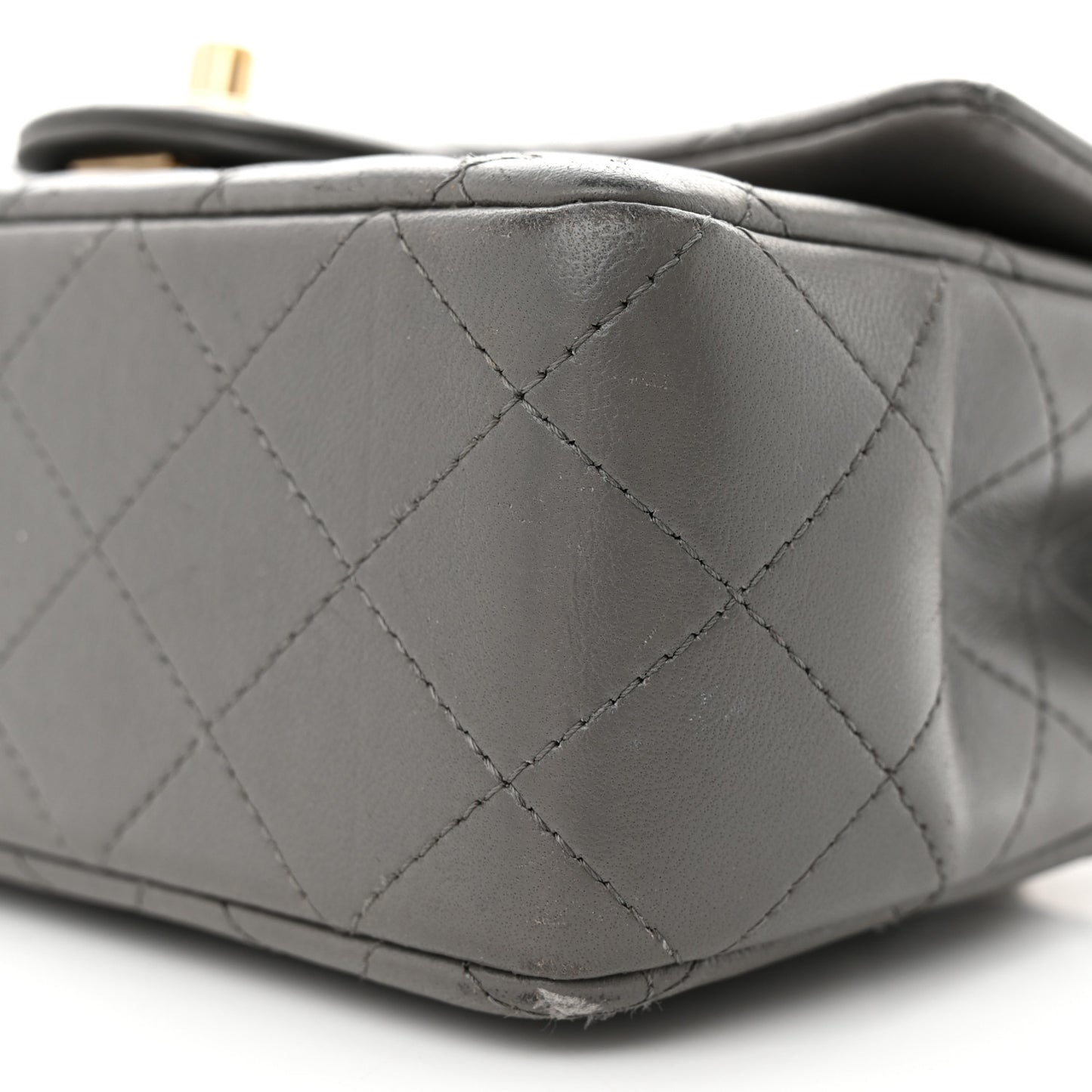 Lambskin Quilted Mini Top Handle Rectangular Flap Dark Grey