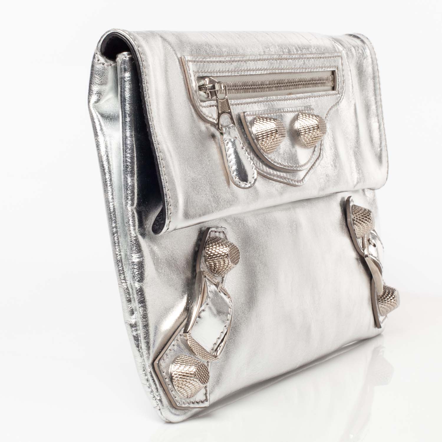 Balenciaga Laminated Calfskin Giant 21 Envelope Clutch Silver Hardware 4 of 11