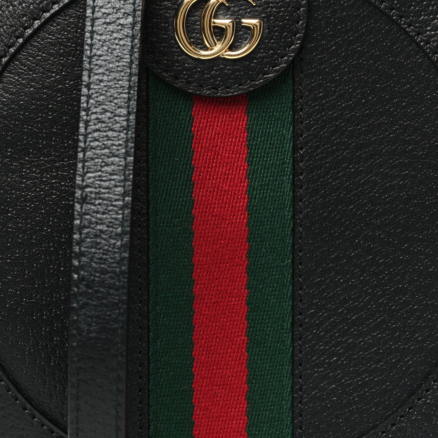 Grained Calfskin Web Mini Ophidia Round Shoulder Bag Black