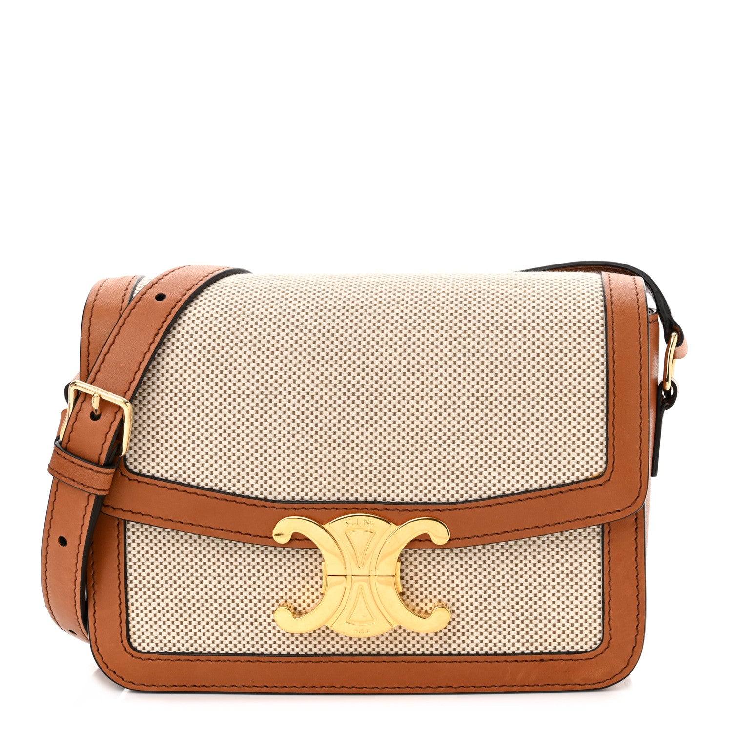 Celine Textile Natural Calfskin Teen Triomphe White Tan 1 of 8