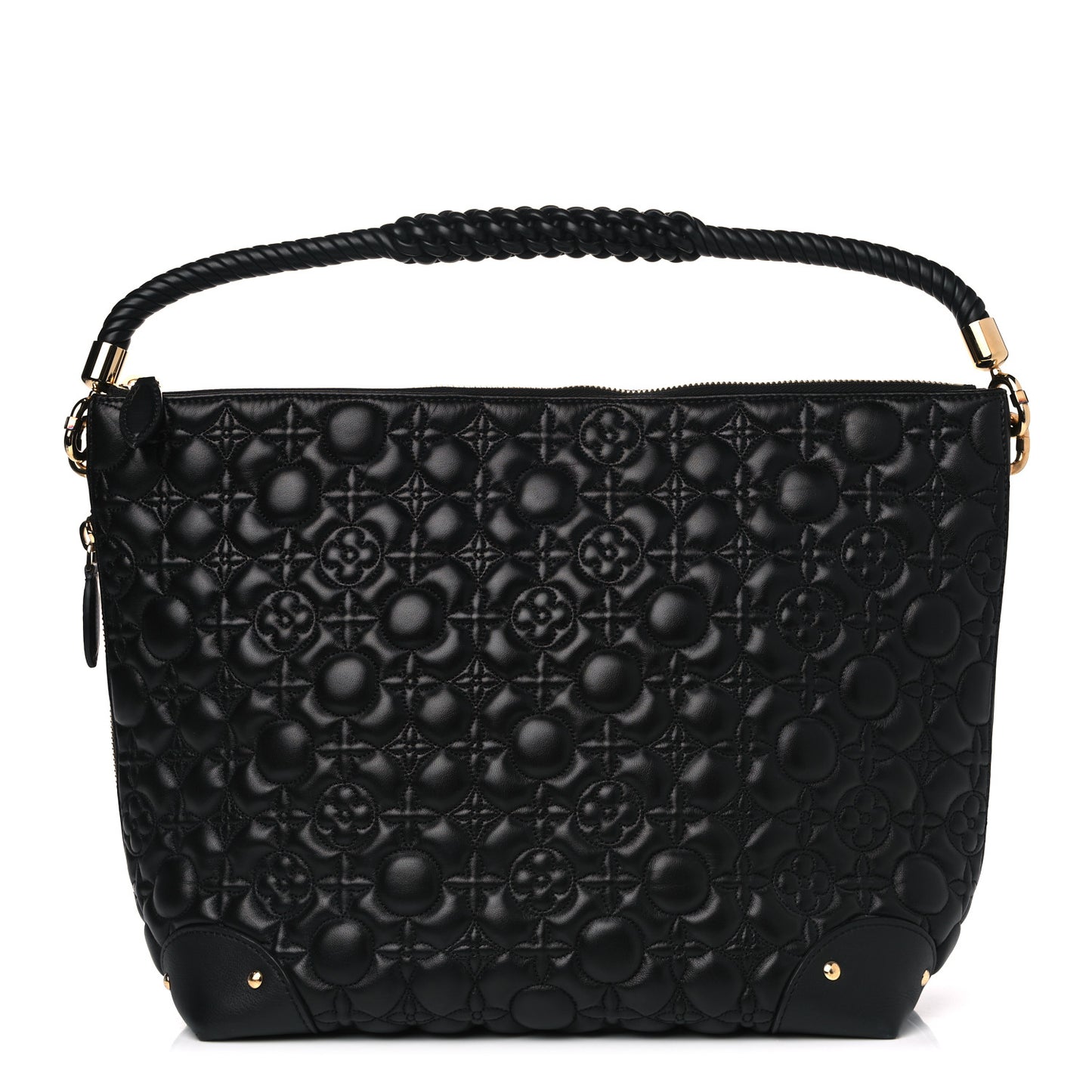 Lambskin Quilted Flowers Triangle Softy Black