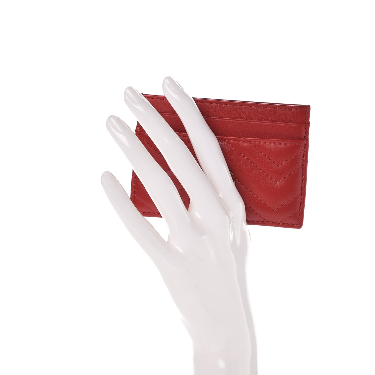 Gucci Calfskin Matelasse GG Marmont Card Holder Hibiscus Red 2 of 7