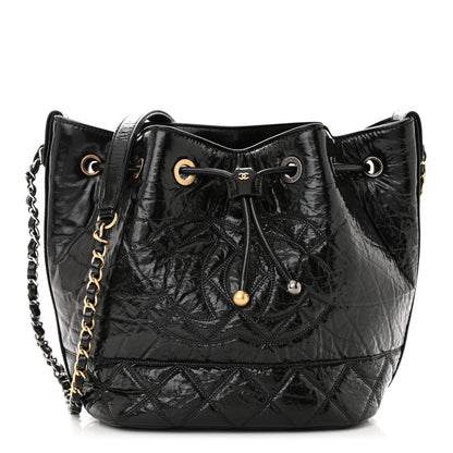 Chanel Shiny Aged Calfskin CC Chain Drawstring Bag Black 1 of 11