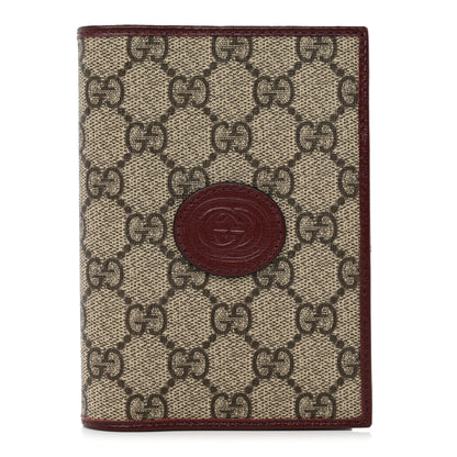 Gucci GG Supreme Monogram Azalea Calfskin Retro Interlocking G Passport Case Beige Red 1 of 8