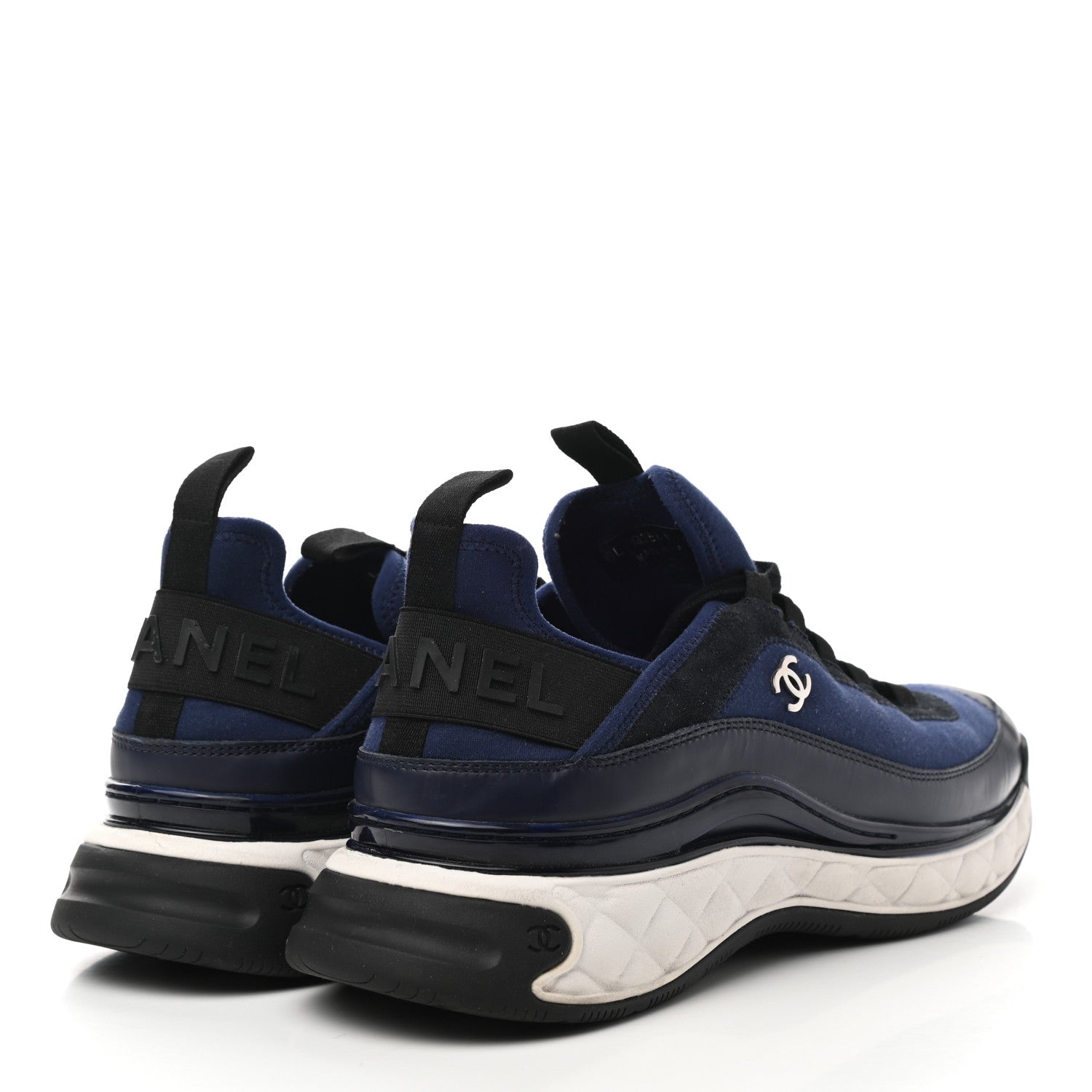 Chanel Velvet Calfskin Mixed Fibers Mens CC Sneakers 45 Blue Black 4 of 9