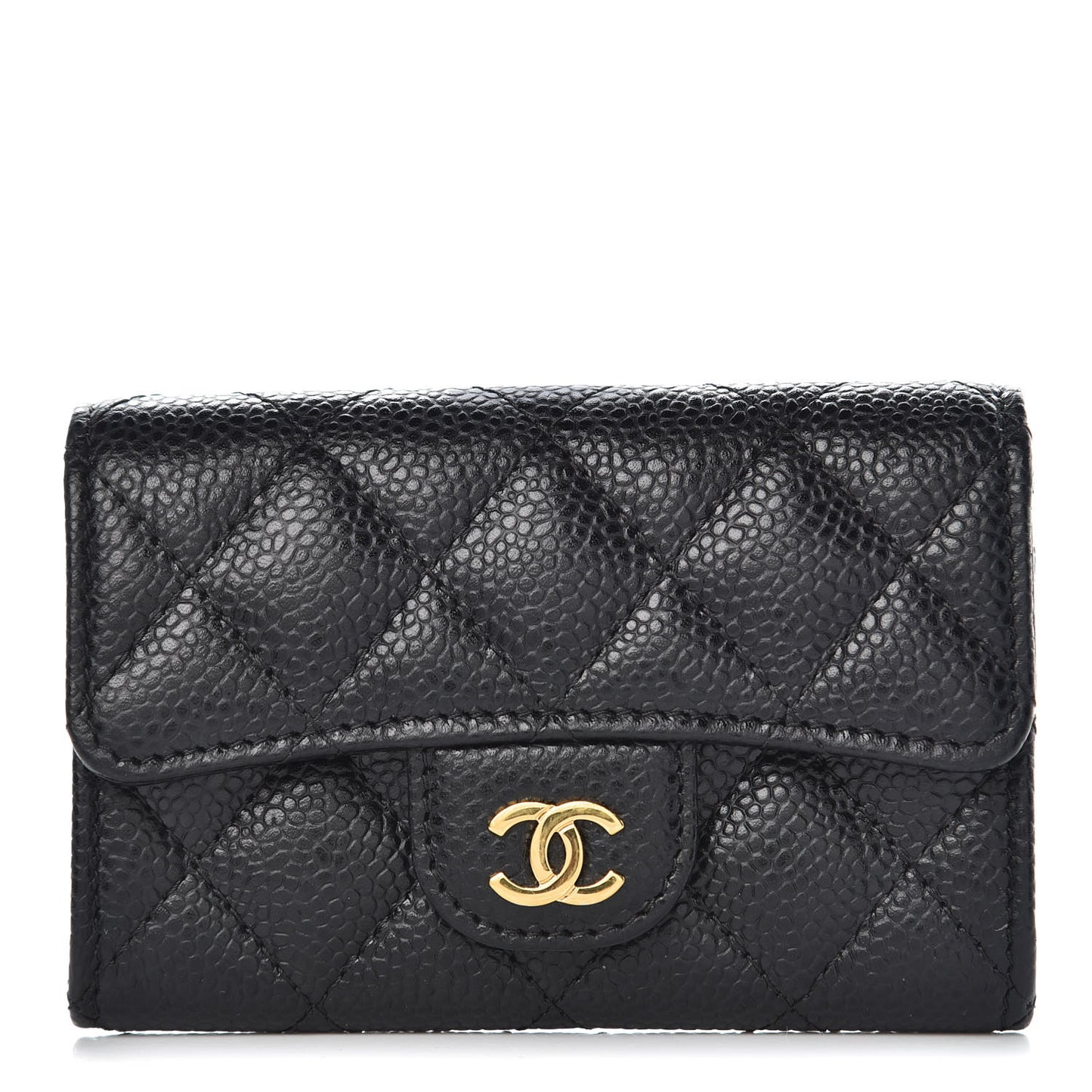 Caviar Quilted Flap Card Holder Black