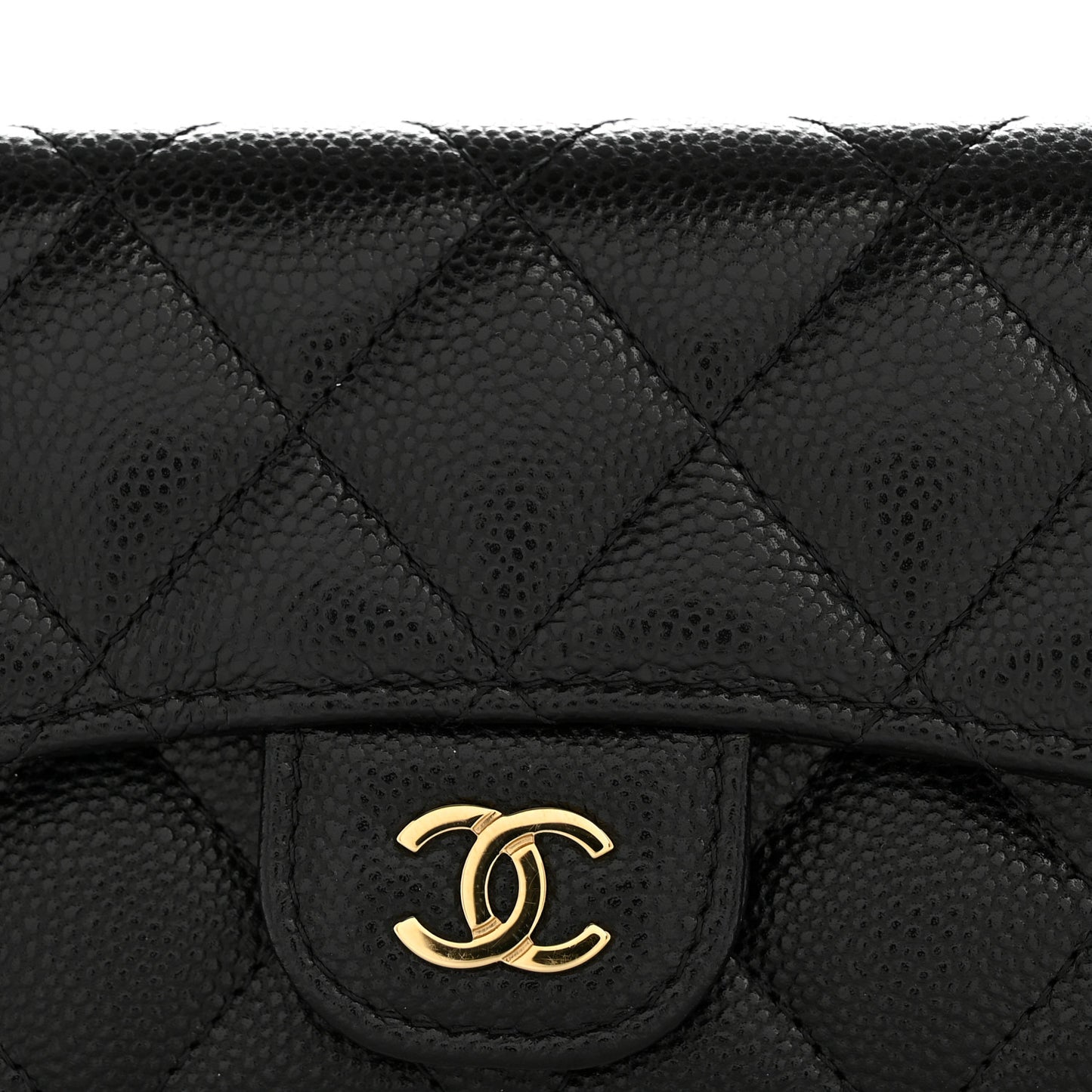 Caviar Quilted Flap Card Holder Wallet Black
