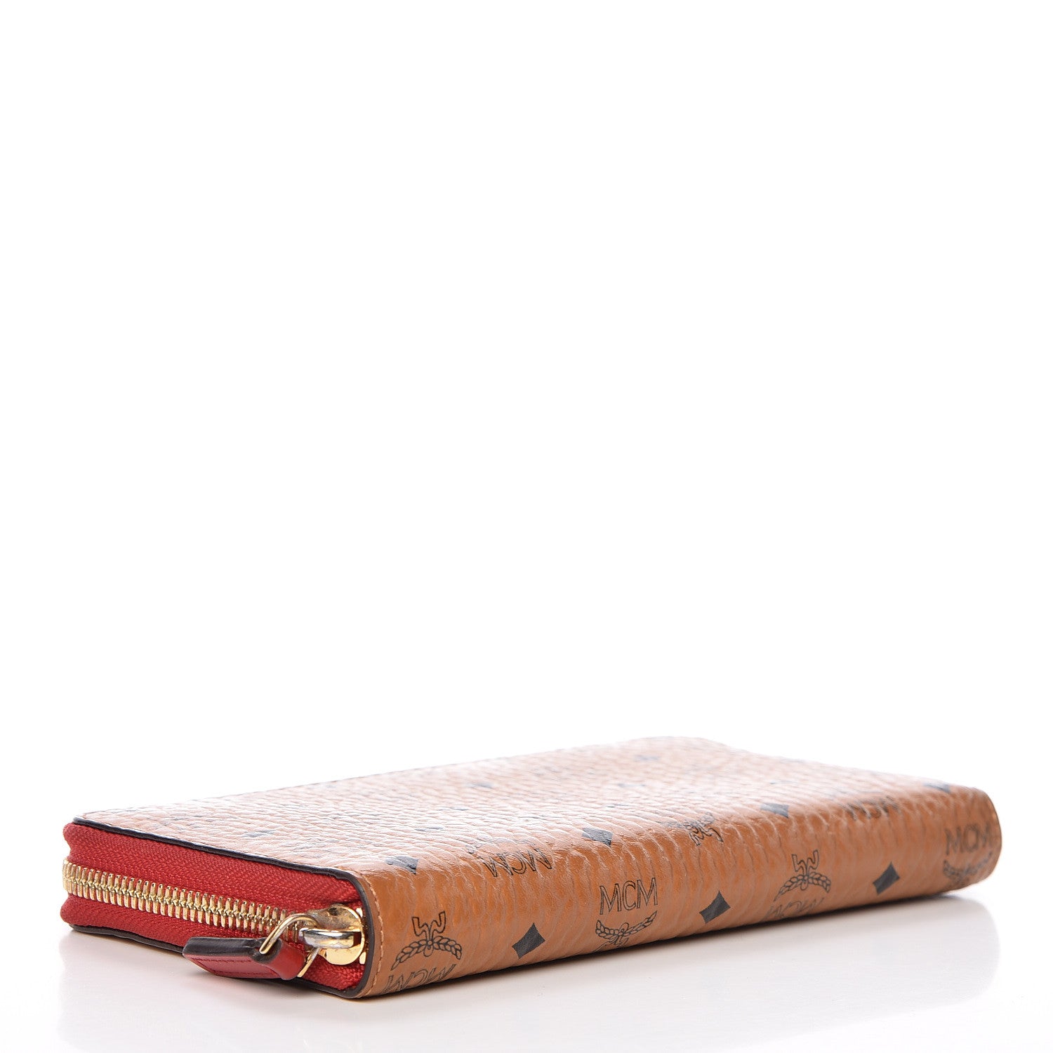 MCM Visetos Large Zip Around Wallet Cognac Red 4 of 7
