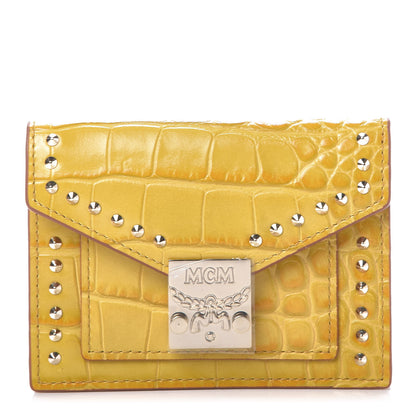 MCM Calfskin Crocodile Embossed Flap Card Holder Golden Mango 1 of 10