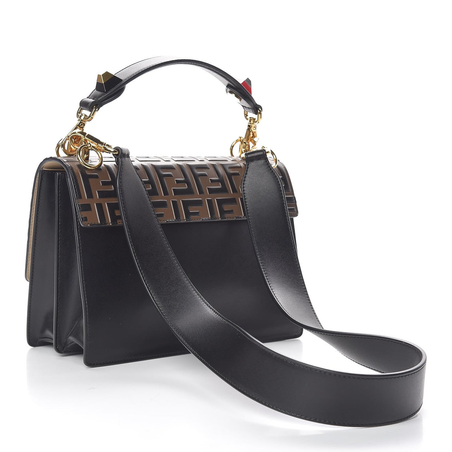 Vitello Liberty Bi-Color FF 1974 Embossed Kan I Shoulder Bag Black Maya