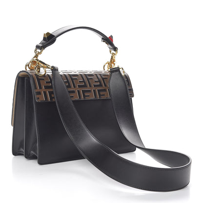 Fendi Vitello Liberty Bi-Color FF 1974 Embossed Kan I Shoulder Bag Black Maya 4 of 19
