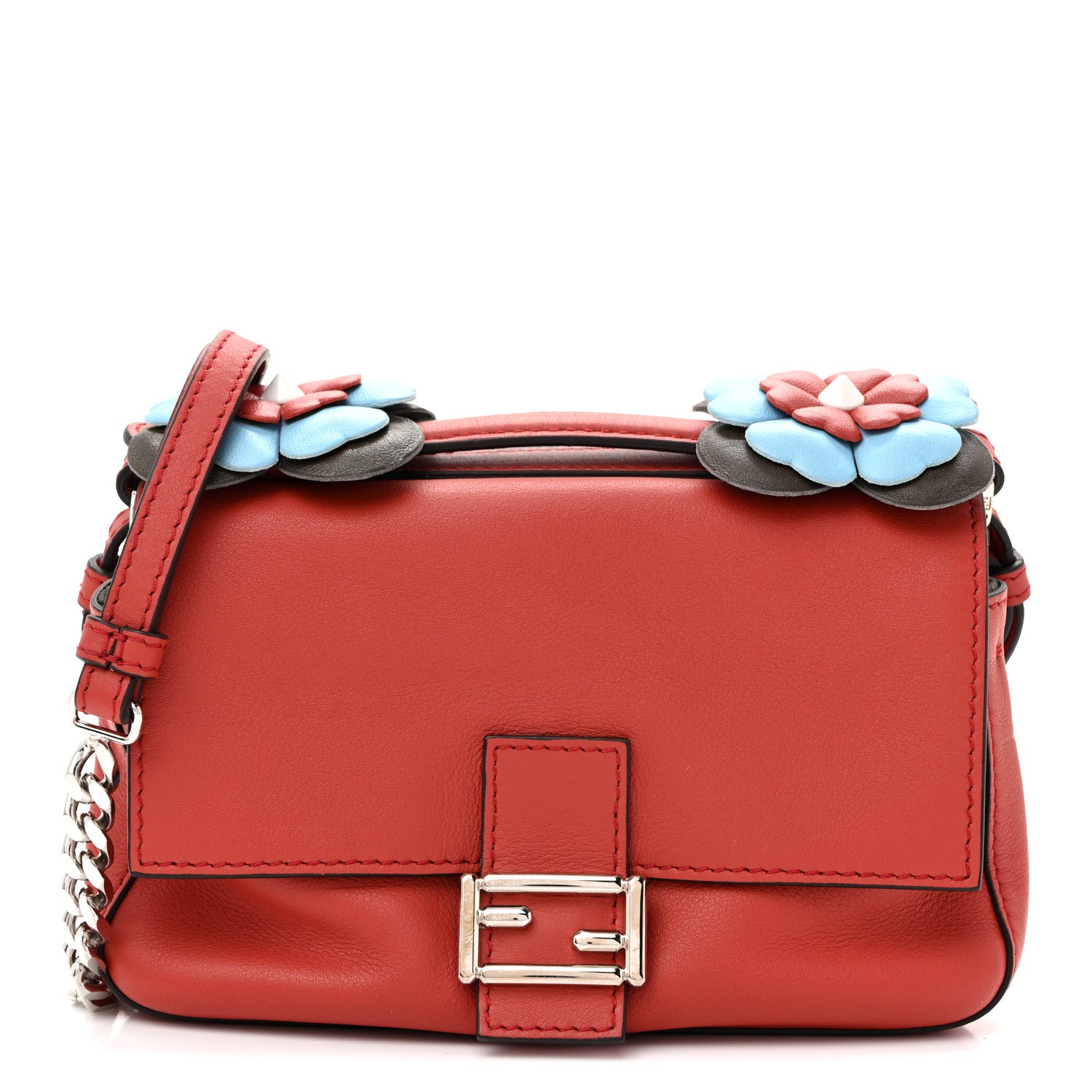 Fendi Vitello Dolce Flowerland Bi-Color Studded Micro Double Baguette Bloody Mary Carbone 1 of 10