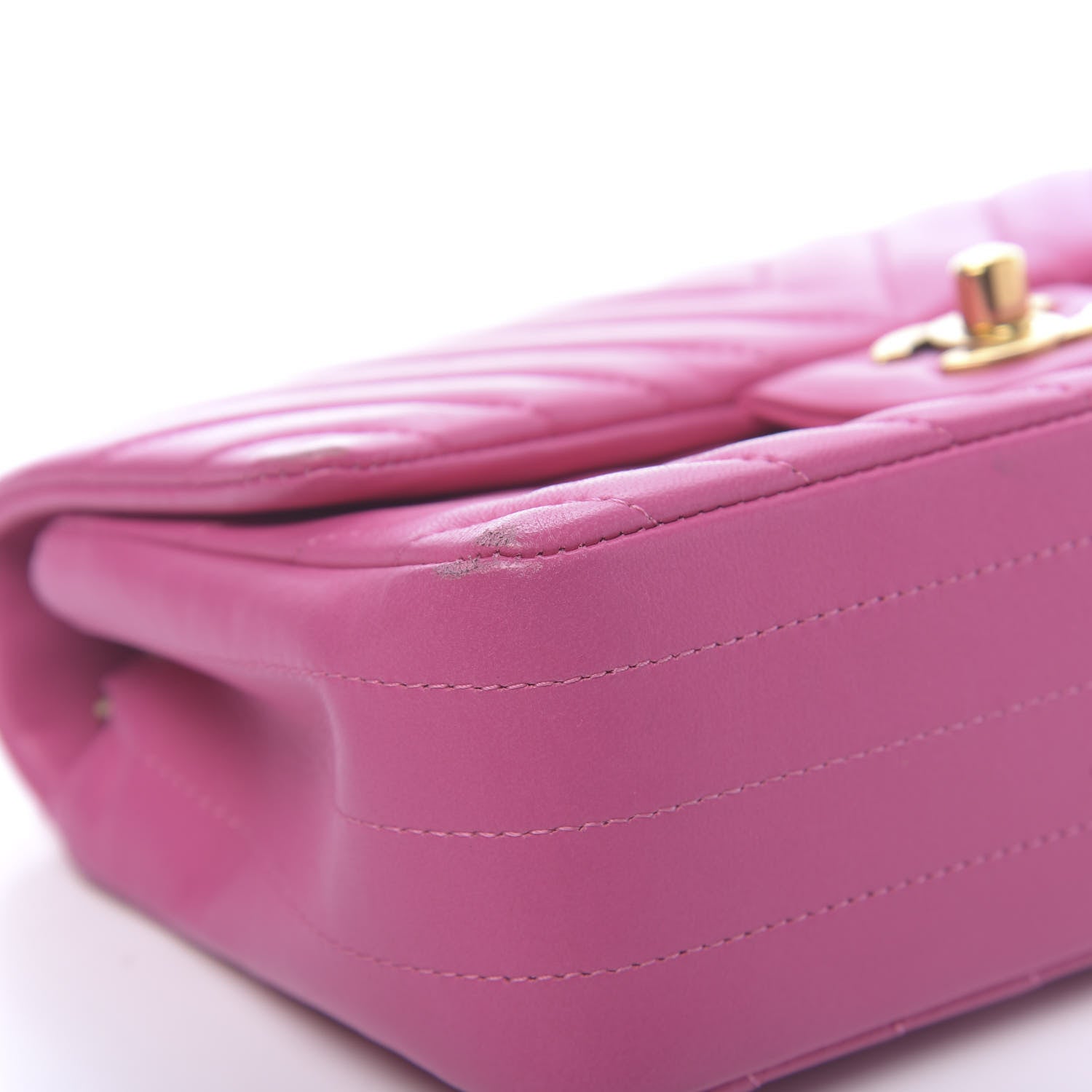 Chanel Lambskin Chevron Quilted Mini Rectangular Flap Fuchsia 8 of 15