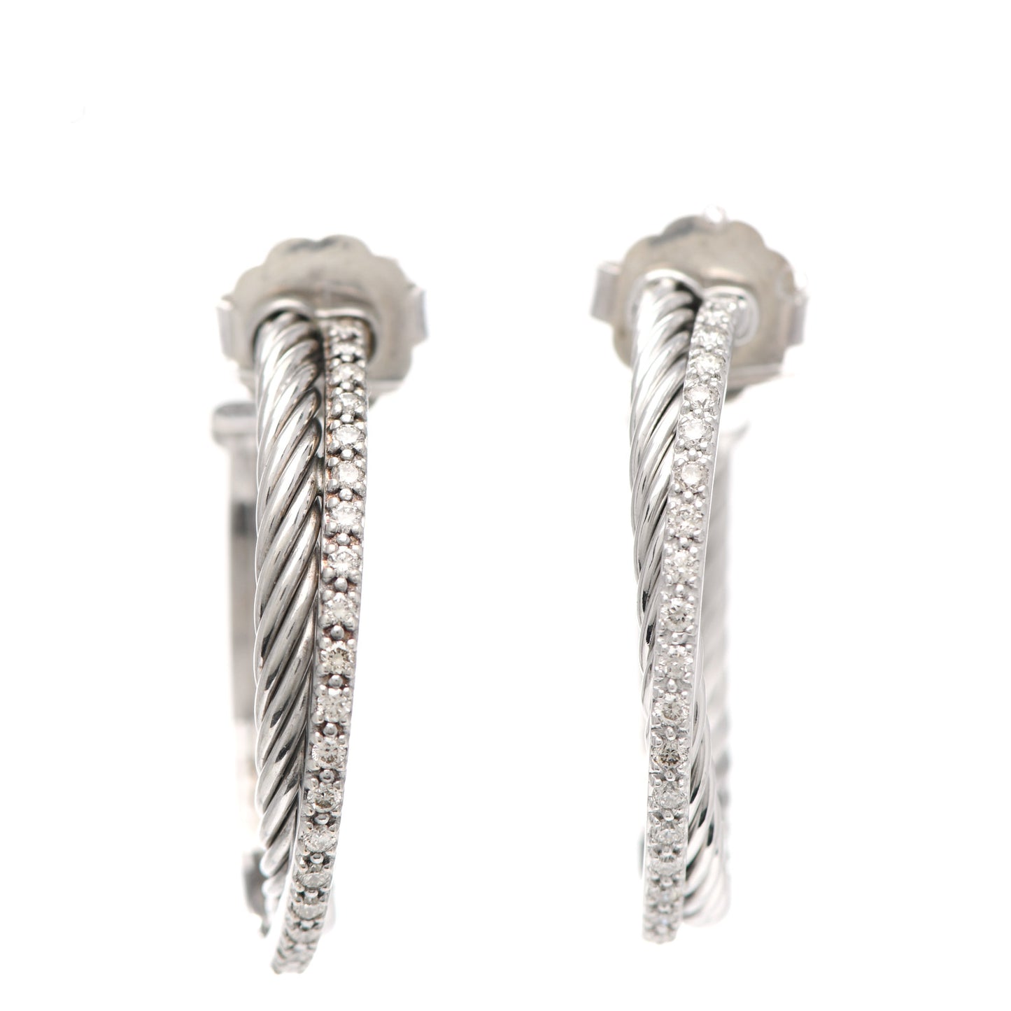Sterling Silver Diamond 31mm Crossover Hoop Earrings