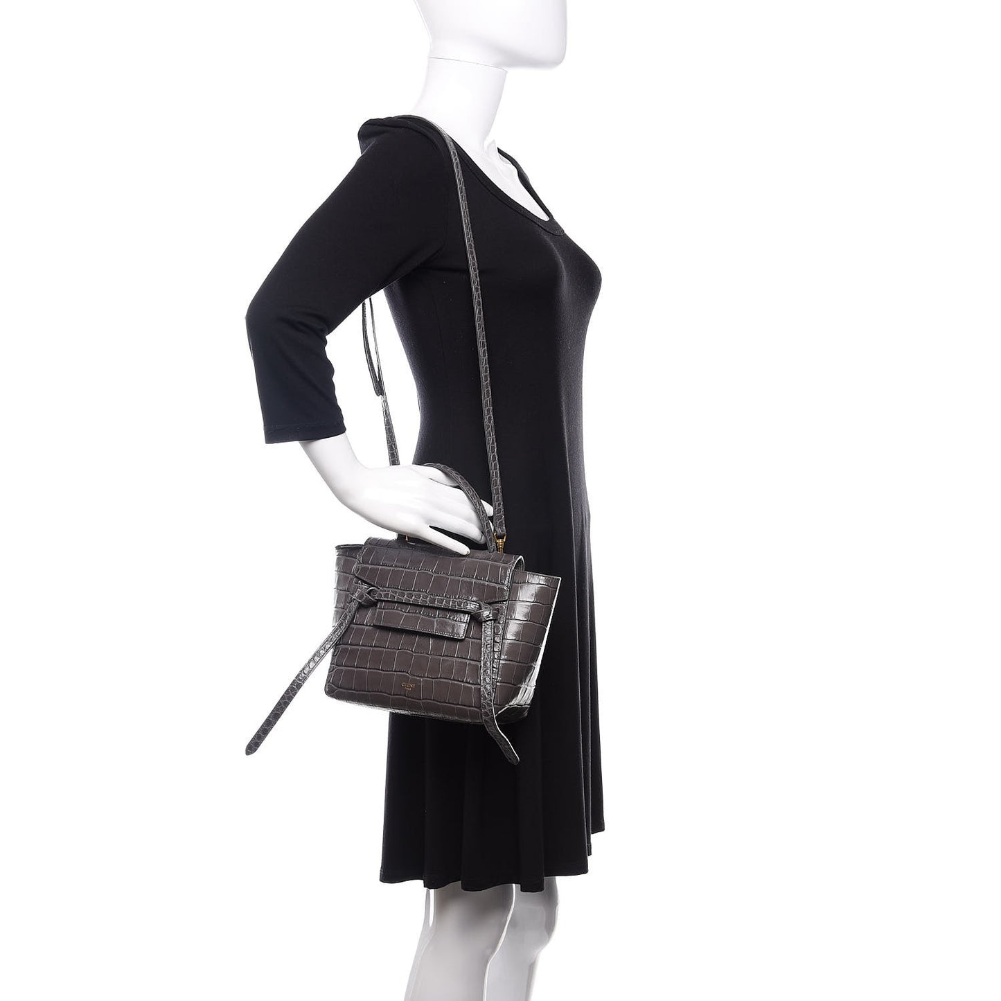 Calfskin Crocodile Embossed Nano Belt Bag Grey