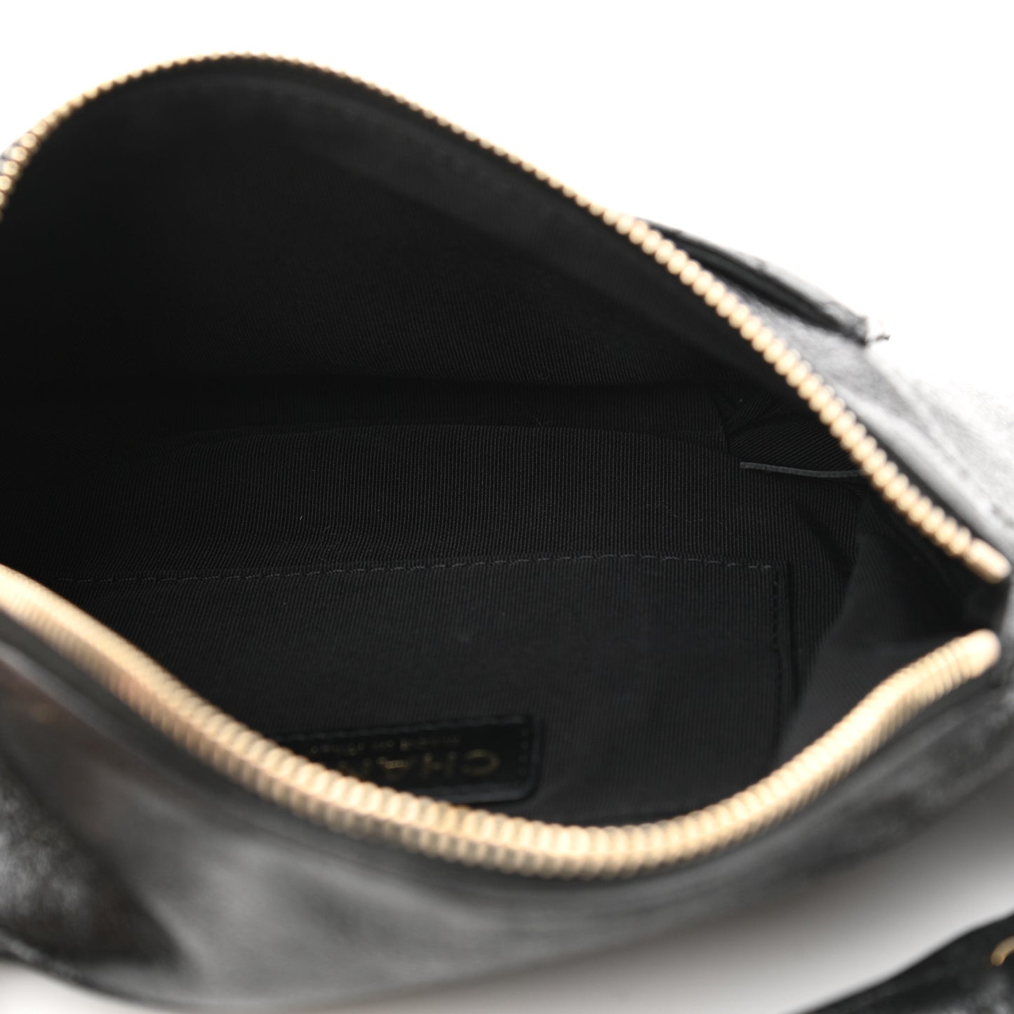 Crumpled Glazed Lambskin Quilted Waist Bag Fanny Pack Black