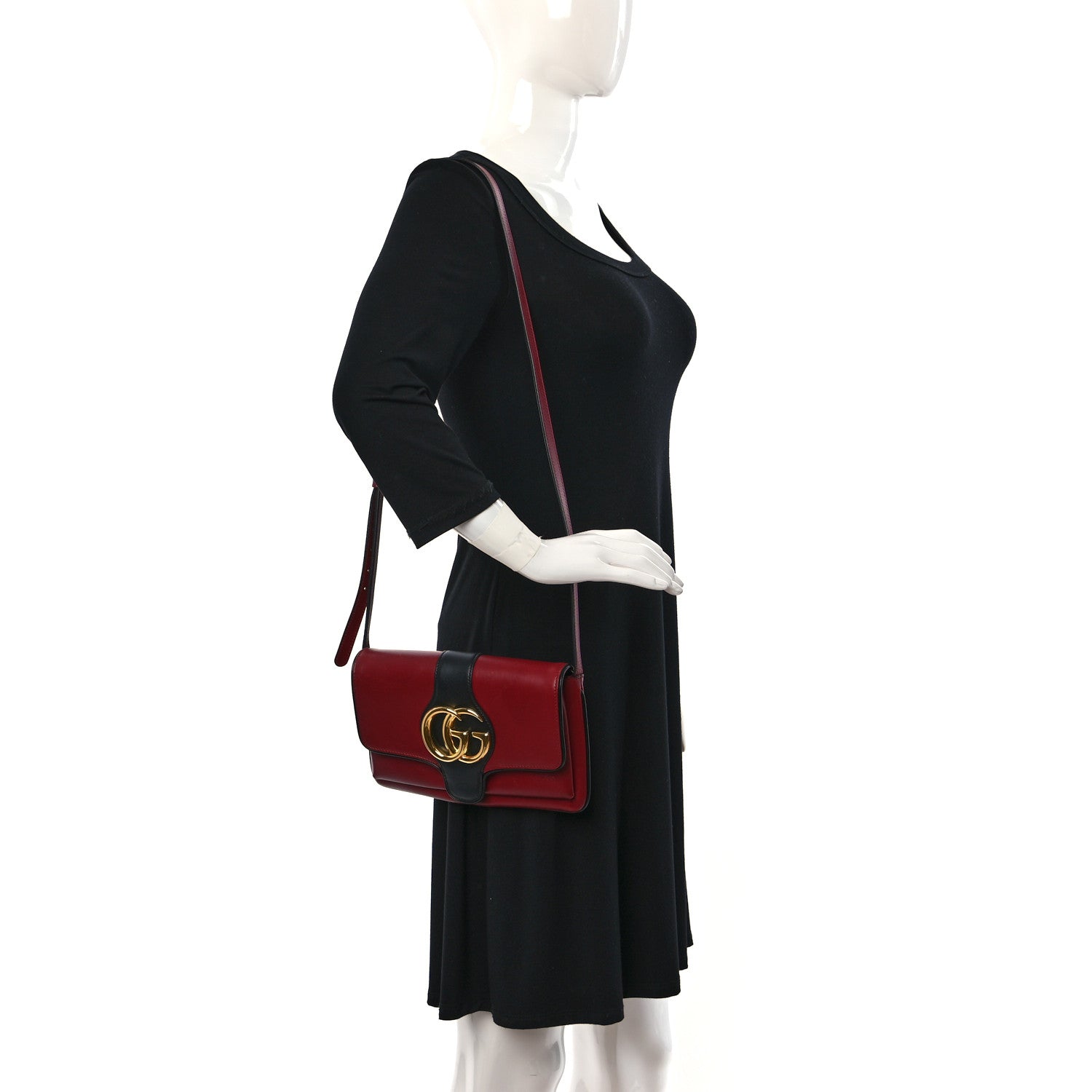 Gucci Vitello Palmellato Lux Bi-Color Small Arli Flap Shoulder Bag New Cherry Red Black 2 of 9