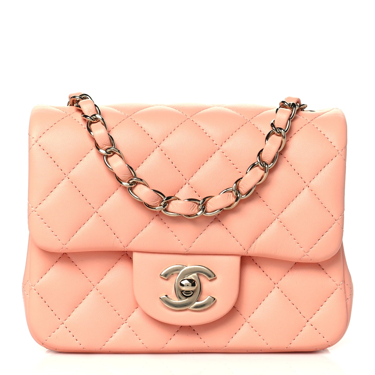 Lambskin Quilted Mini Square Flap Light Pink