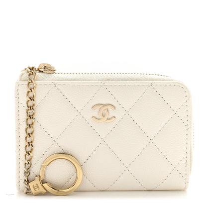 Chanel Caviar Quilted Zipped Key Holder Case White 1 of 11