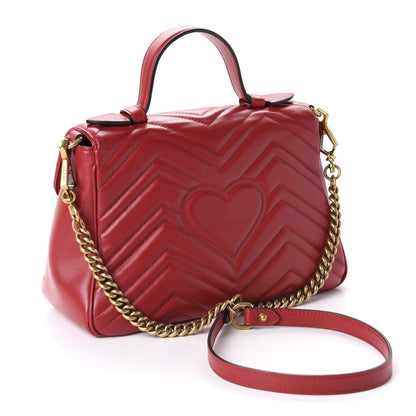 Gucci Calfskin Matelasse Small GG Marmont Top Handle Shoulder Bag Hibiscus Red 4 of 12
