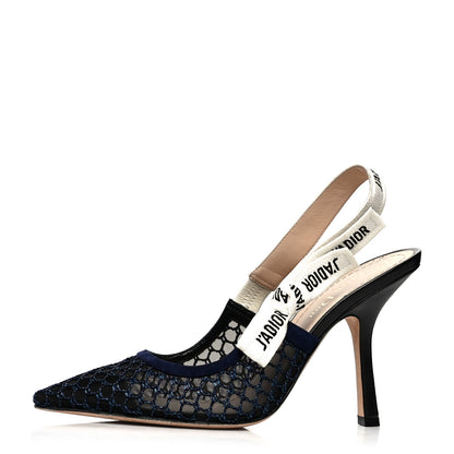 Christian Dior Resille Lambskin Ribbon J'Adior Slingback 100mm Pumps 38 Indigo Blue 1 of 9
