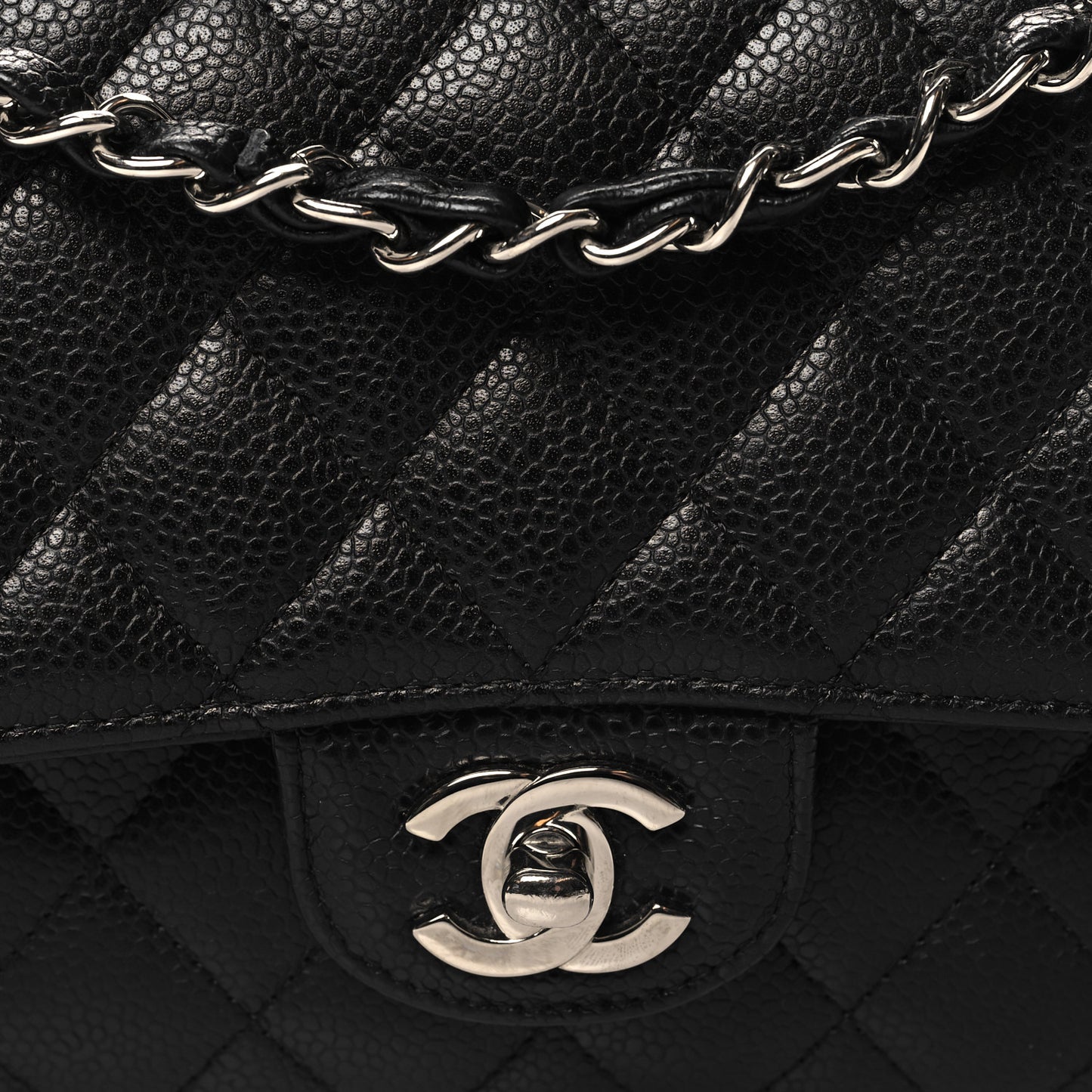 Caviar Quilted Medium Double Flap Black