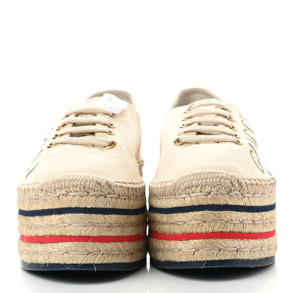 Gucci Canvas Logo Lace-Up Platform Espadrilles 40 Greggio Grege 2 of 11