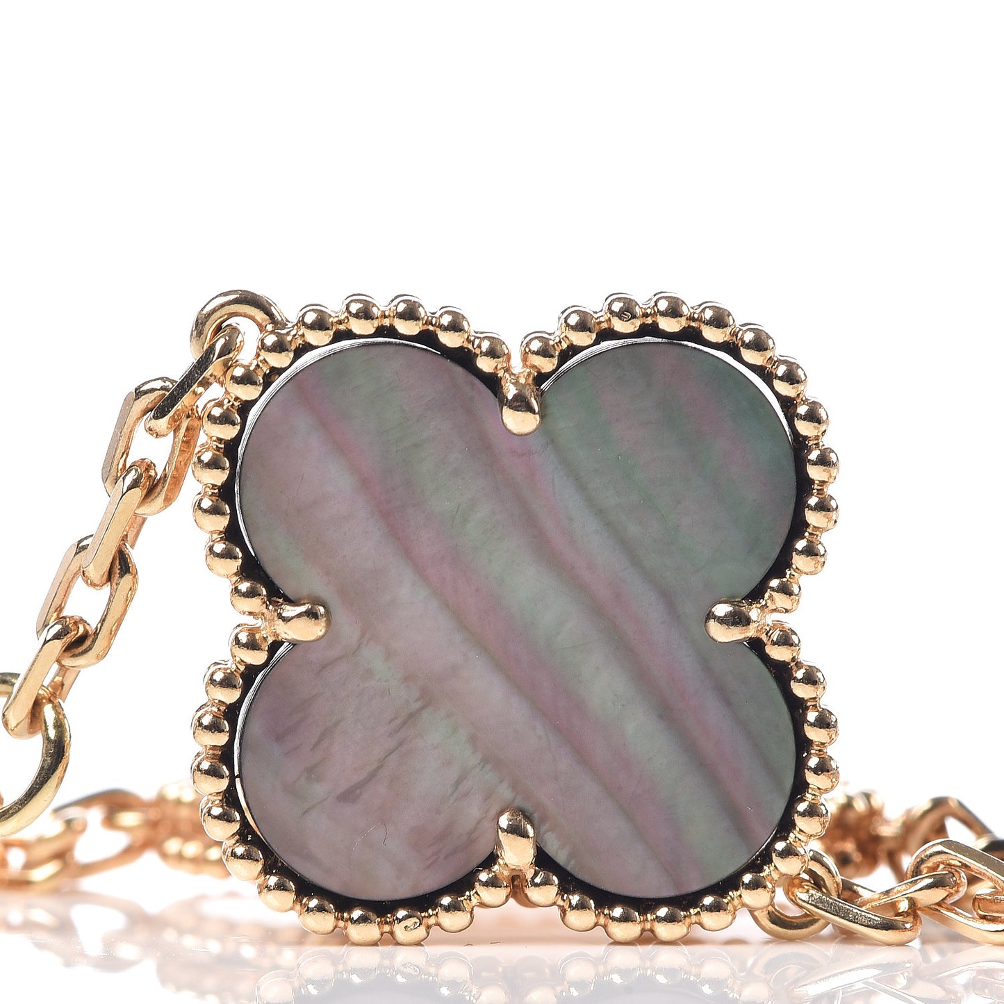 18K Yellow Gold Grey Mother of Pearl Black Onyx 5 Motifs Magic Alhambra Bracelet