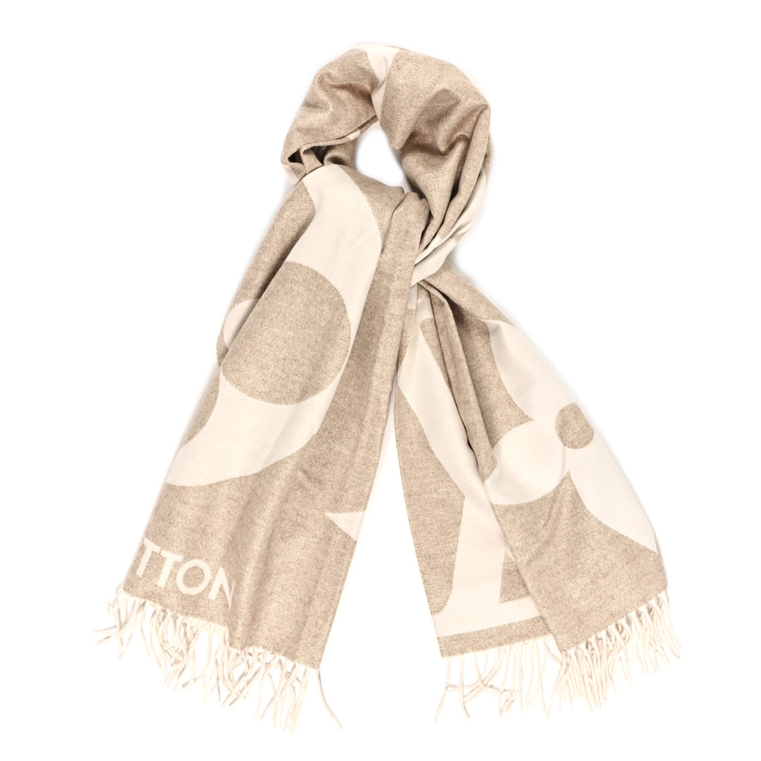 Louis Vuitton Cashmere Wool Oversized Monogram The Ultimate Shine Scarf Beige 1 of 3